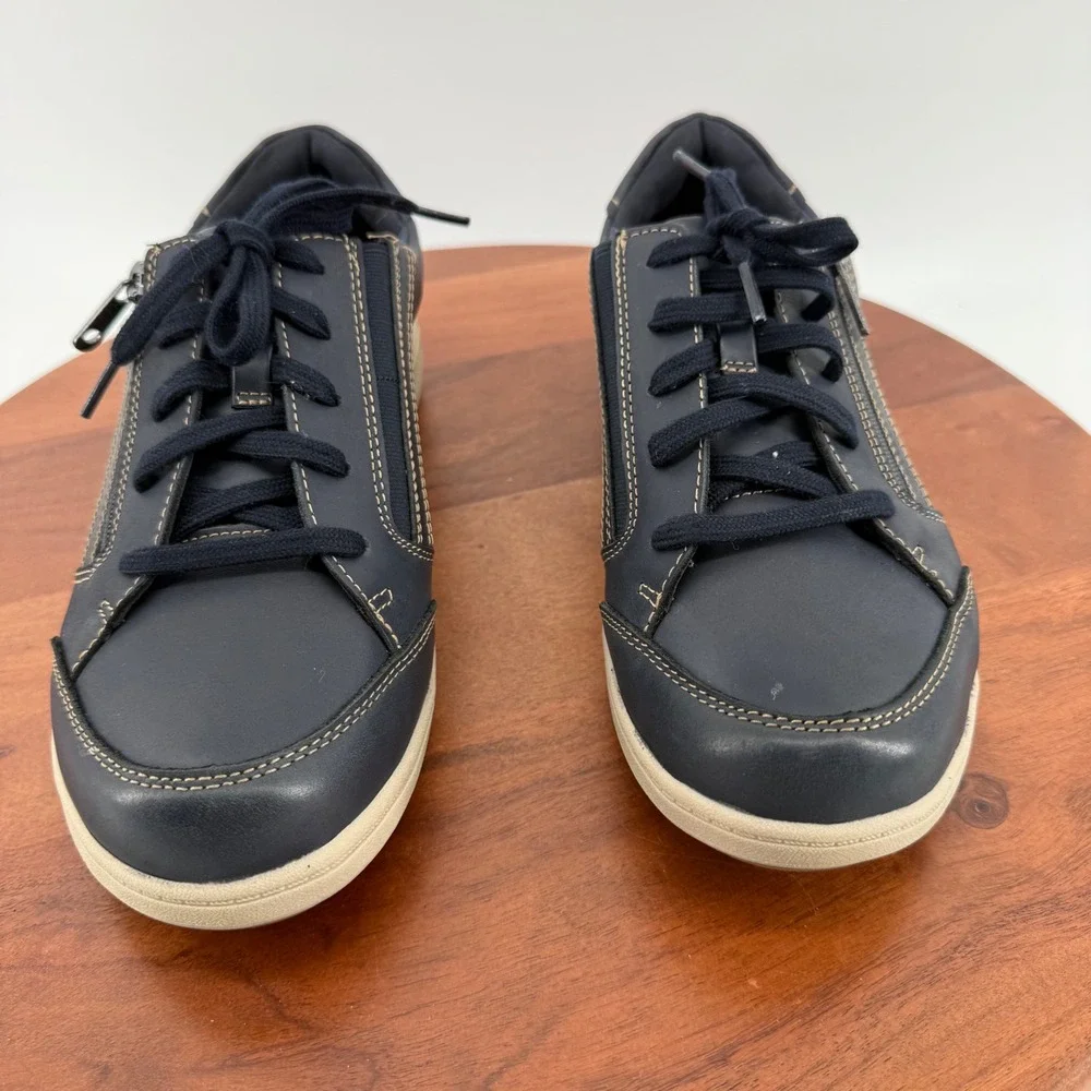 Clarks Collection Bryianne Bayla Navy Zip‎ Lace-Up Leather Sneakers Women's 11W